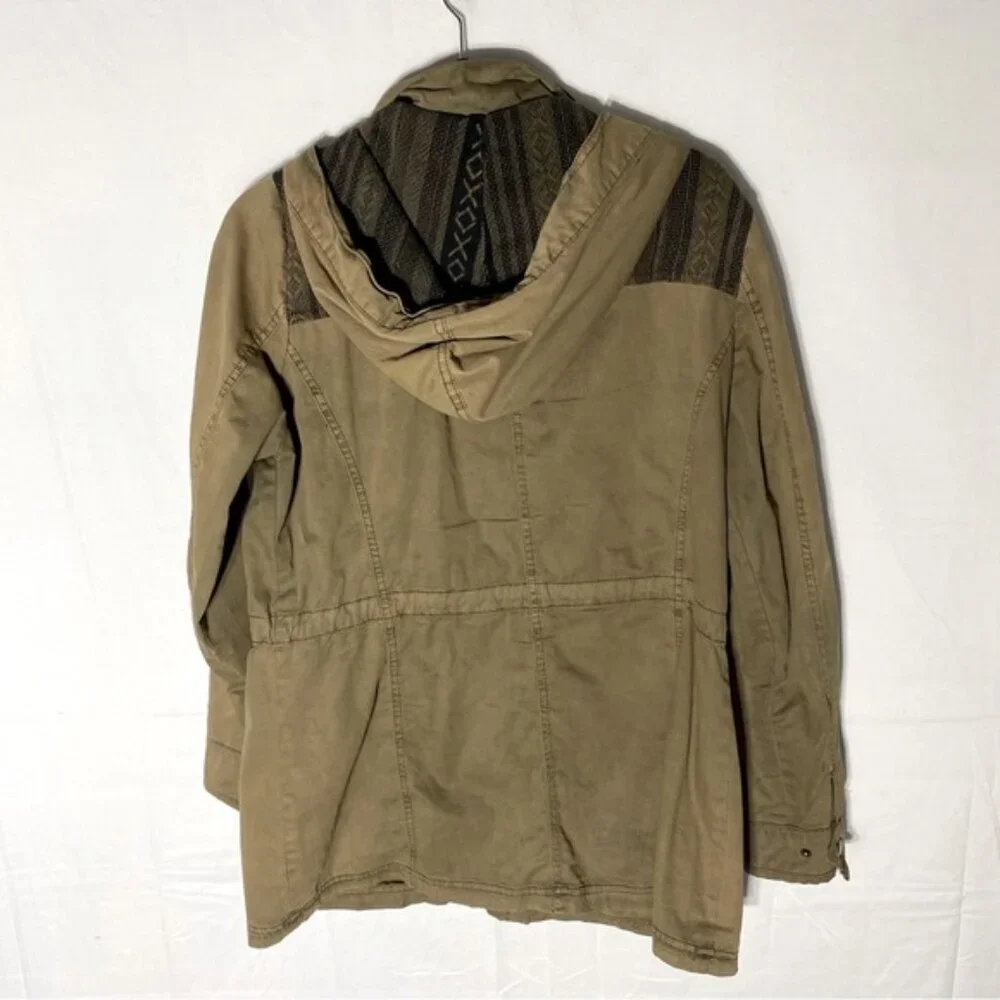 Kismet Tan With Black Southwestern Print Trim Utility Jacket L - Picture 2 of 16
